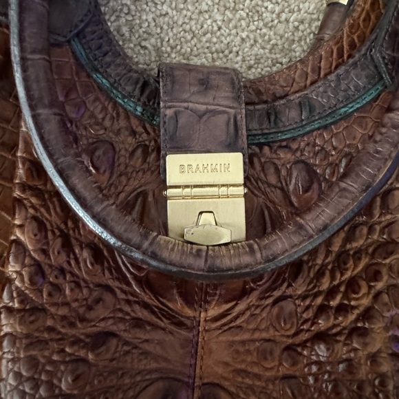 Brahmin Elisa Croc Embossed Brown Leather Hobo Satchel Handbag - Picture 2 of 6